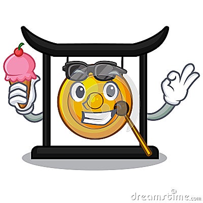 With ice cream golden gong in the cartoon room Vector Illustration