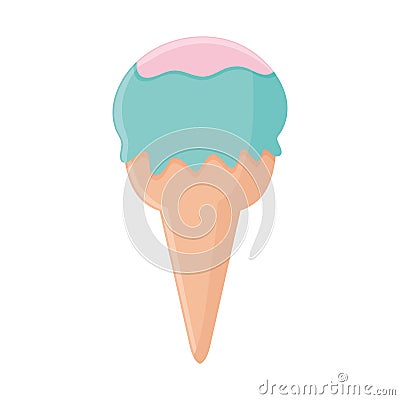 Ice cream with a green and pink color in a cone Vector Illustration