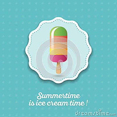 Ice cream from 5 layers. Yummi icon. Fruit ice cream on a stick on blue background. Vector Illustration