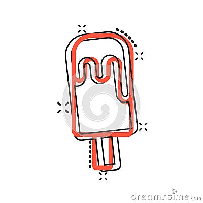 Ice cream icon in comic style. Sundae cartoon vector illustration on white isolated background. Sorbet dessert splash effect Vector Illustration