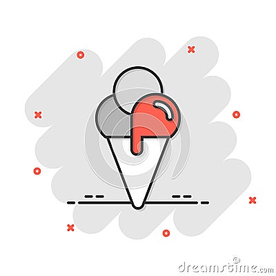 Ice cream icon in flat style. Sundae vector illustration on white isolated background. Sorbet dessert business concept Vector Illustration
