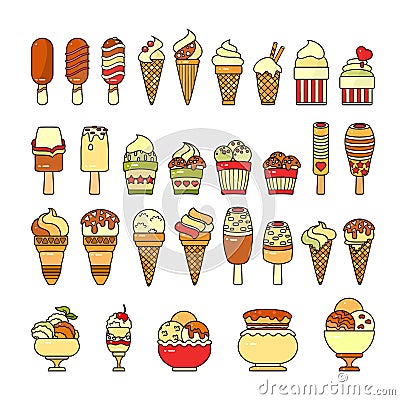 Ice cream icon. Set of cute various desserts icons. Vector Illustration