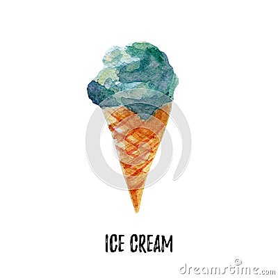 Ice cream illustration. Hand drawn watercolor on white background. Cartoon Illustration