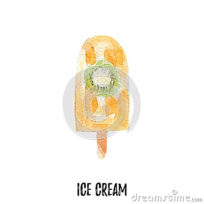 Ice cream illustration. Hand drawn watercolor on white background. Cartoon Illustration