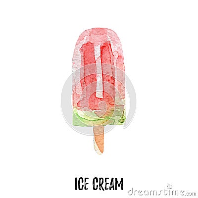 Ice cream illustration. Hand drawn watercolor on white background. Cartoon Illustration