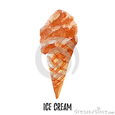 Ice cream illustration. Hand drawn watercolor on white background. Cartoon Illustration