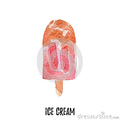 Ice cream illustration. Hand drawn watercolor on white background. Cartoon Illustration