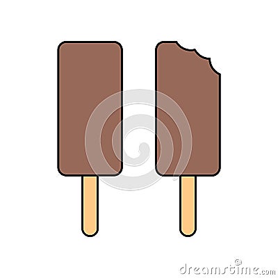Ice Cream line icon set. Eskimo on a stick. Whole and bitten ice cream isolated Vector Illustration
