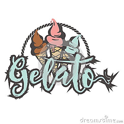 Ice cream logo retro emblem for shop Vector Illustration