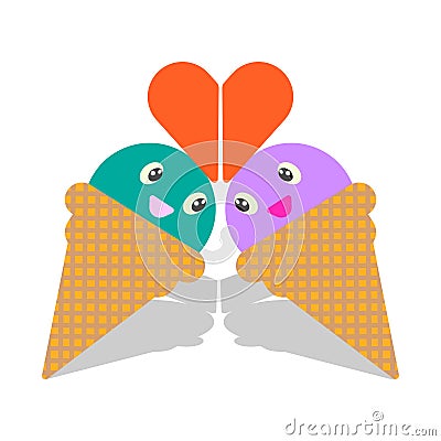 Ice cream love cartoon cute Vector Illustration