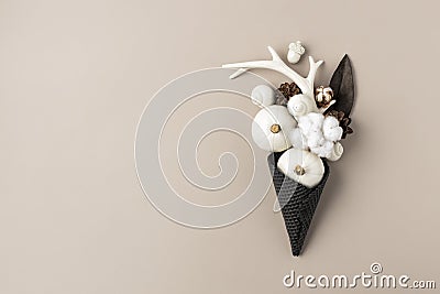 Ice cream made with black ice-cream cone ivory pumpkins and Halloween things Stock Photo