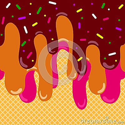 Ice cream melted background with caramel Vector Illustration