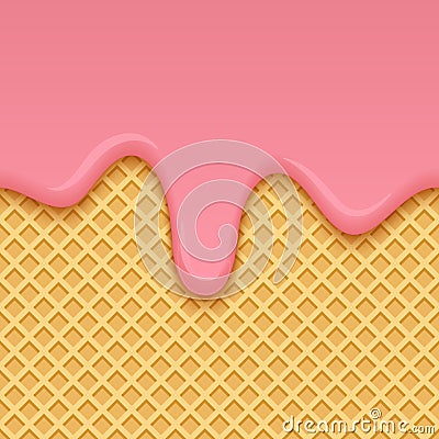 Ice Cream Melted on Yellow Seamless Wafer Texture Background. Vector Illustration