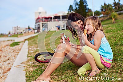 Ice cream mom daughter Stock Photo