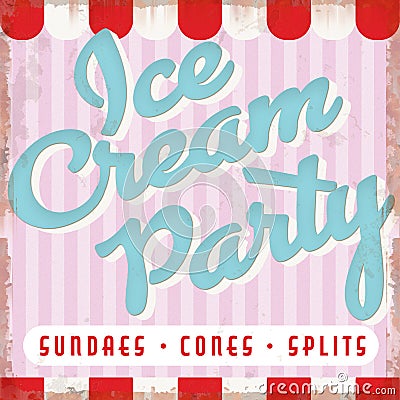 Ice Cream Party Invitation Retro Vintage Rustic Stock Photo