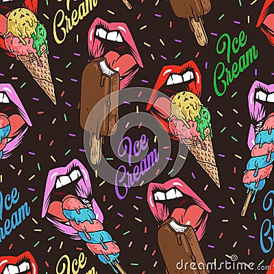 Ice cream pattern seamless colorful Vector Illustration