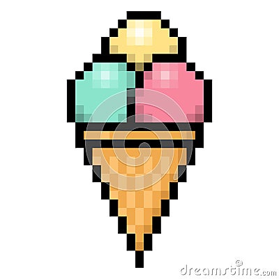 Ice cream cone pixel art on white background Stock Photo