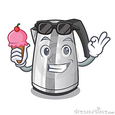 With ice cream plastic electric kettle isolated on cartoon Vector Illustration