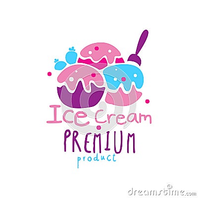 Ice cream premium product logo design, emblem for restaurant, bar, cafe, confectionery, menu, sweet shop vector Vector Illustration