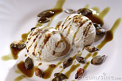 Ice cream with pumpkin oil Stock Photo