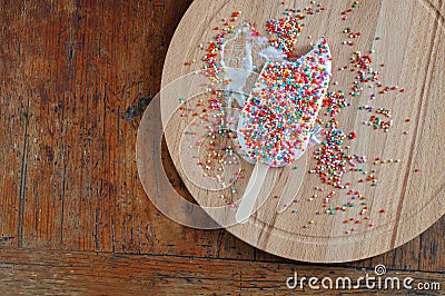Ice Cream with Rainbow Sprinkles Topping Stock Photo