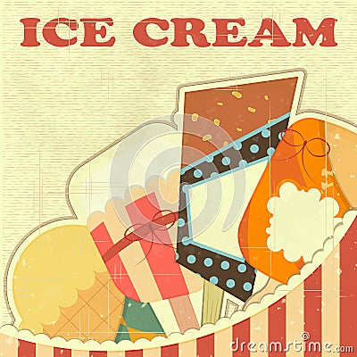 Ice Cream Retro color card Vector Illustration