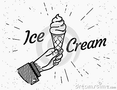 Ice cream retro delicious symbol icon with hipster starburst and text Vector Illustration