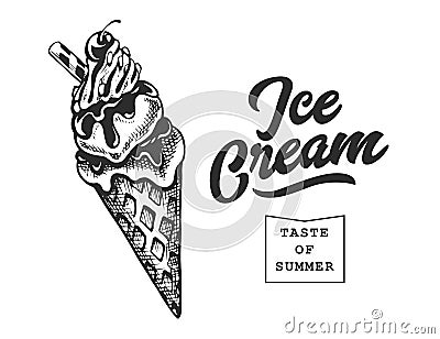 Ice Cream Retro Emblem Vector Illustration