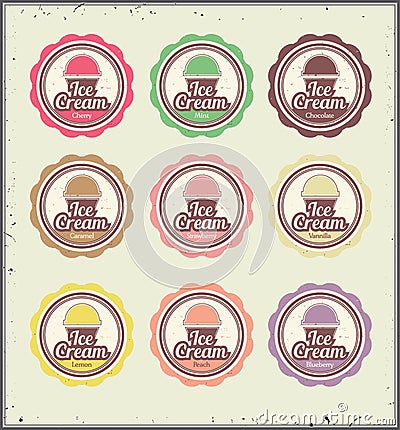 Ice cream retro labels set Vector Illustration