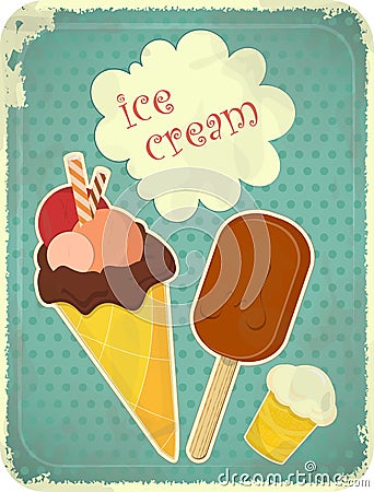 Ice cream retro poster Vector Illustration