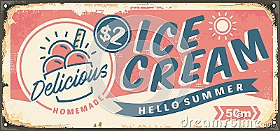 Ice cream retro sign template Vector Illustration