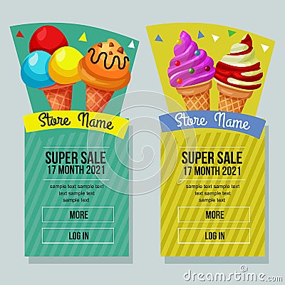 Ice cream sale banner vertical object Vector Illustration