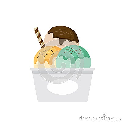 Ice cream scoops in bowl flat design isolated on white background. Vector Illustration