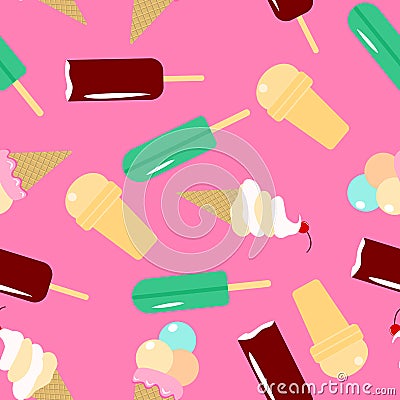 Ice cream seamless pattern. Collection of sweets Vector Illustration