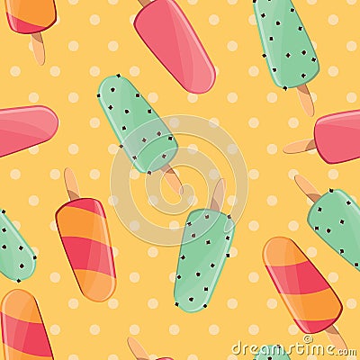 Ice cream seamless pattern, colorful summer background, delicious sweet treats Vector Illustration