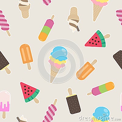 Ice cream seamless pattern cone waffle cup chocolate vanilla watermelon sweet candy vector isolated background wallpaper Cartoon Illustration