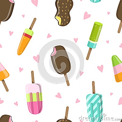 Ice Cream Seamless Pattern, Delicious Sweet Dessert, Cafe, Confectionery or Shop Design Element Can Be Used for Vector Illustration
