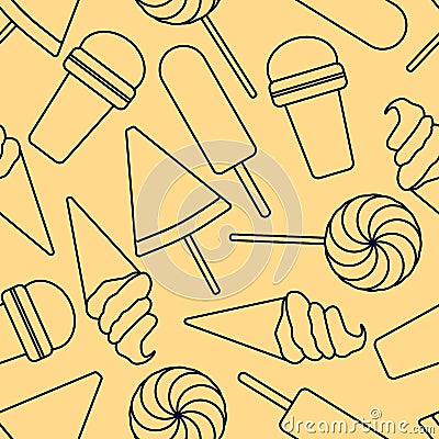 Ice cream seamless pattern. Thin line style. Vector Illustration