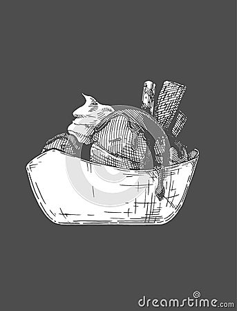 Ice Cream served in ceramic bowl Vector Illustration