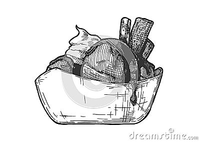 Ice Cream served in ceramic bowl. Vector Illustration