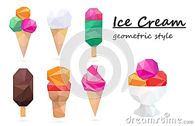 Ice cream set, colorful, assorted. Geometric style, vector Vector Illustration