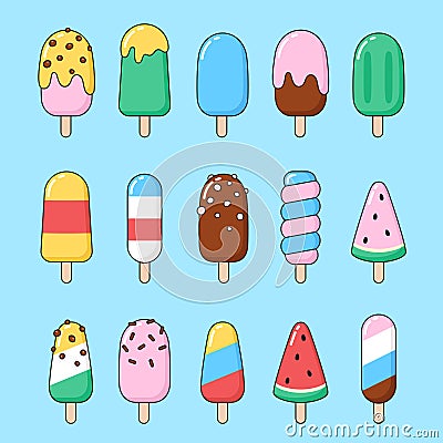 Set of simple ice cream, eskimo, popsicle illustrations Vector Illustration