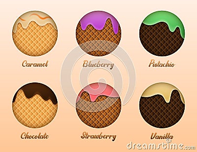 Ice cream. Set of summer sweetness with waffle texture Stock Photo