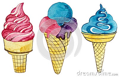 Ice cream set. waffle cone or Cup. Stock Photo