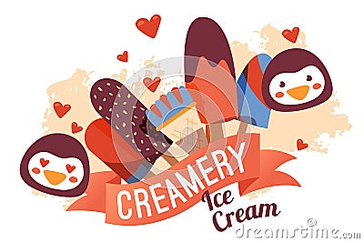 Ice cream shop banner, creamery promotion vector illustration Vector Illustration