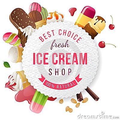 Ice cream shop label with type design Vector Illustration