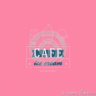 Ice cream shop labels, logotypes and design elements. Vintage different ice cream elements. Cold desserts and ice cream objects. V Stock Photo