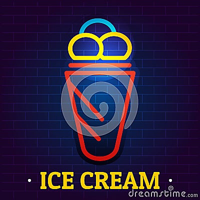 Ice cream signboard logo, flat style Cartoon Illustration
