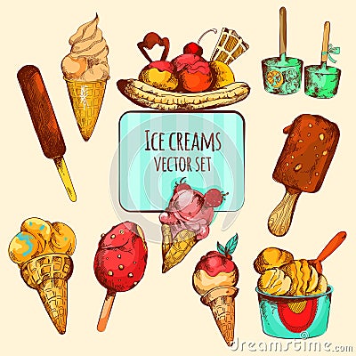 Ice Cream Sketch Colored Vector Illustration