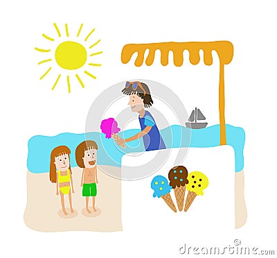 Ice cream stand in the beach Vector Illustration
